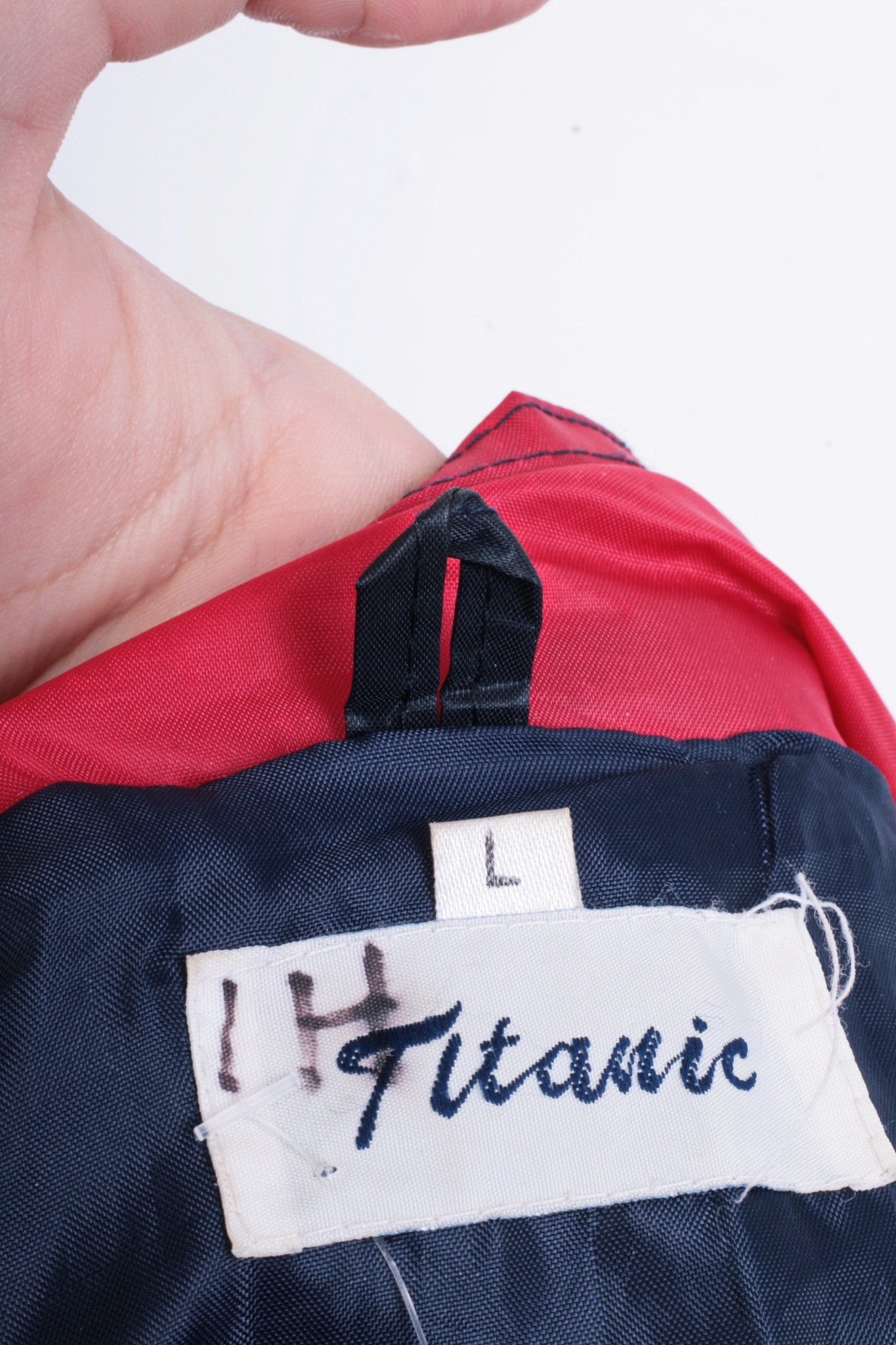 Titanic Mens L XL Vintage Jacket Parka Hood Shiny Navy Blue Green Festival - RetrospectClothes