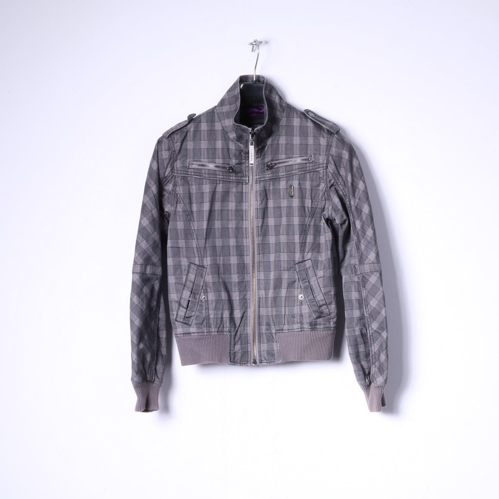 Diesel Womens M (S) Jacket Grey Check Cotton Multi Pockets Full Zippered Top