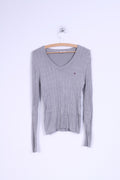 Hilfiger Sport Donna L (S) Maglione Grigio Stretch Maglione con scollo a V Italia