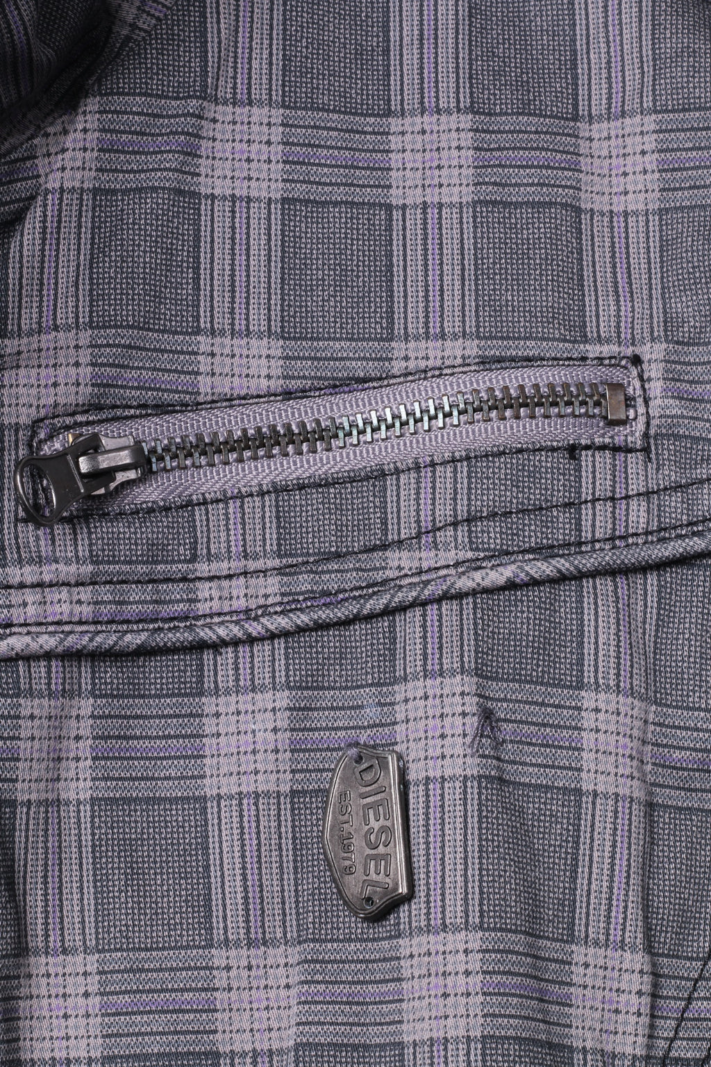 Diesel Womens M (S) Jacket Grey Check Cotton Multi Pockets Full Zippered Top