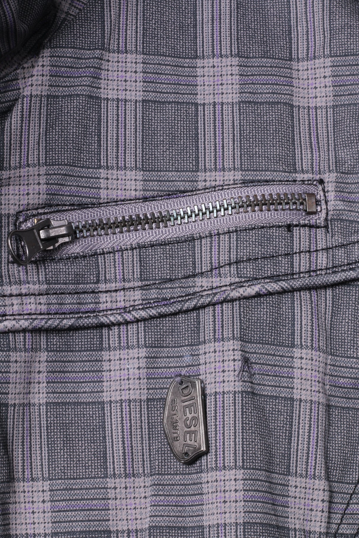 Diesel Womens M (S) Jacket Grey Check Cotton Multi Pockets Full Zippered Top