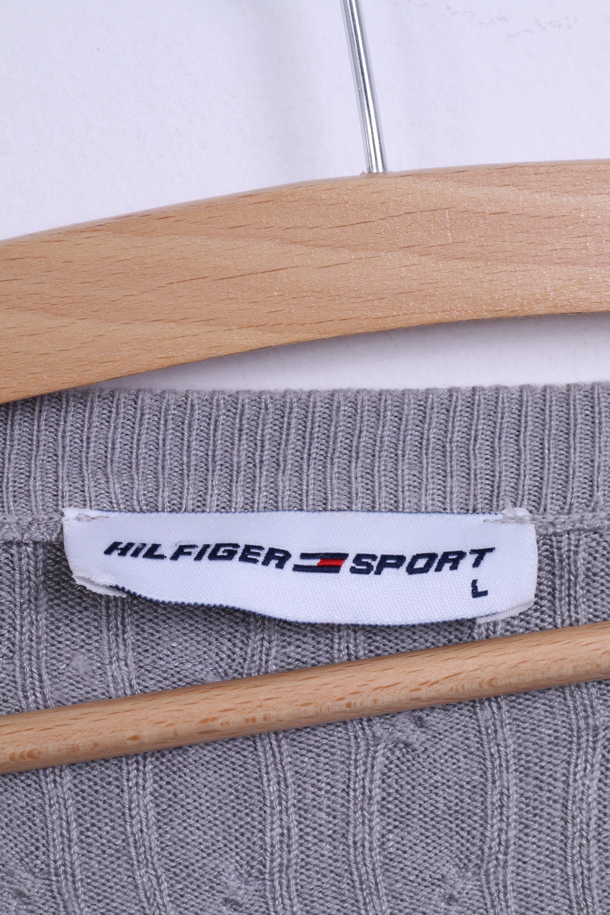 Hilfiger Sport Womens L (S) Jumper Grey Stretch V Neck Sweater Italy