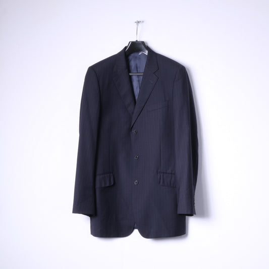 JAEGER Men 40 Blazer Navy Striped 100% Wool Single Breasted Jacket