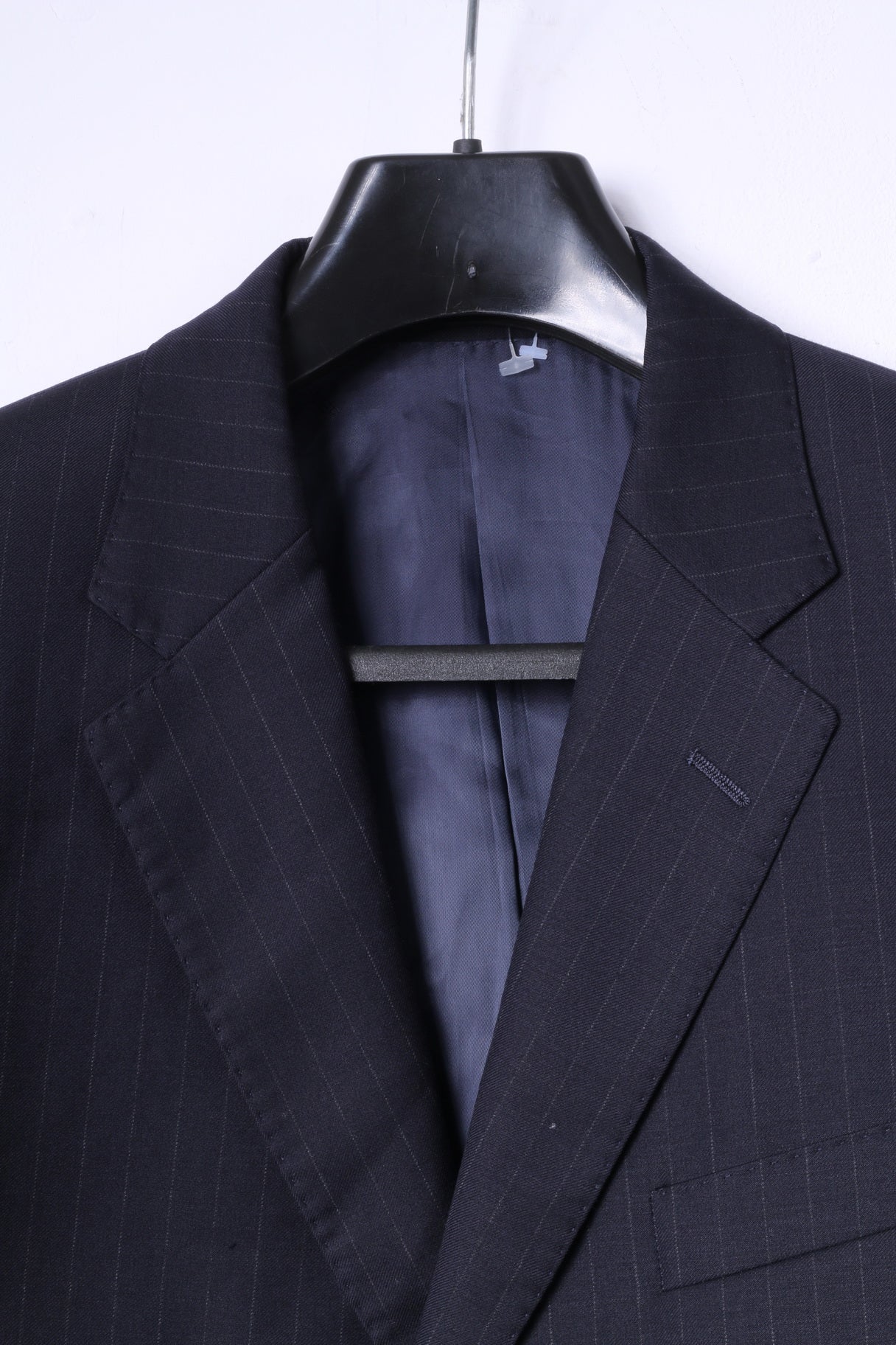 JAEGER Men 40 Blazer Navy Striped 100% Wool Single Breasted Jacket