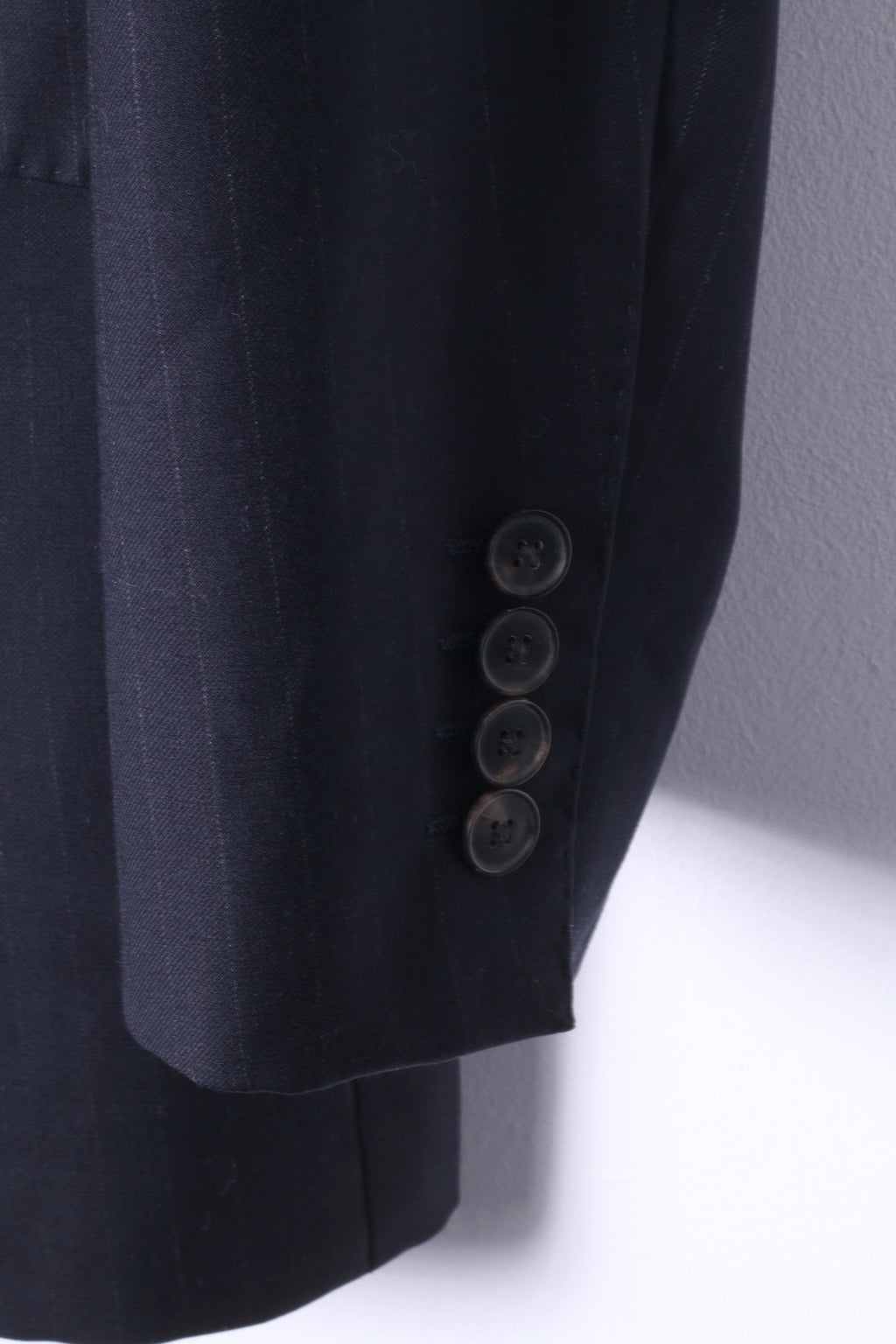 JAEGER Men 40 Blazer Navy Striped 100% Wool Single Breasted Jacket