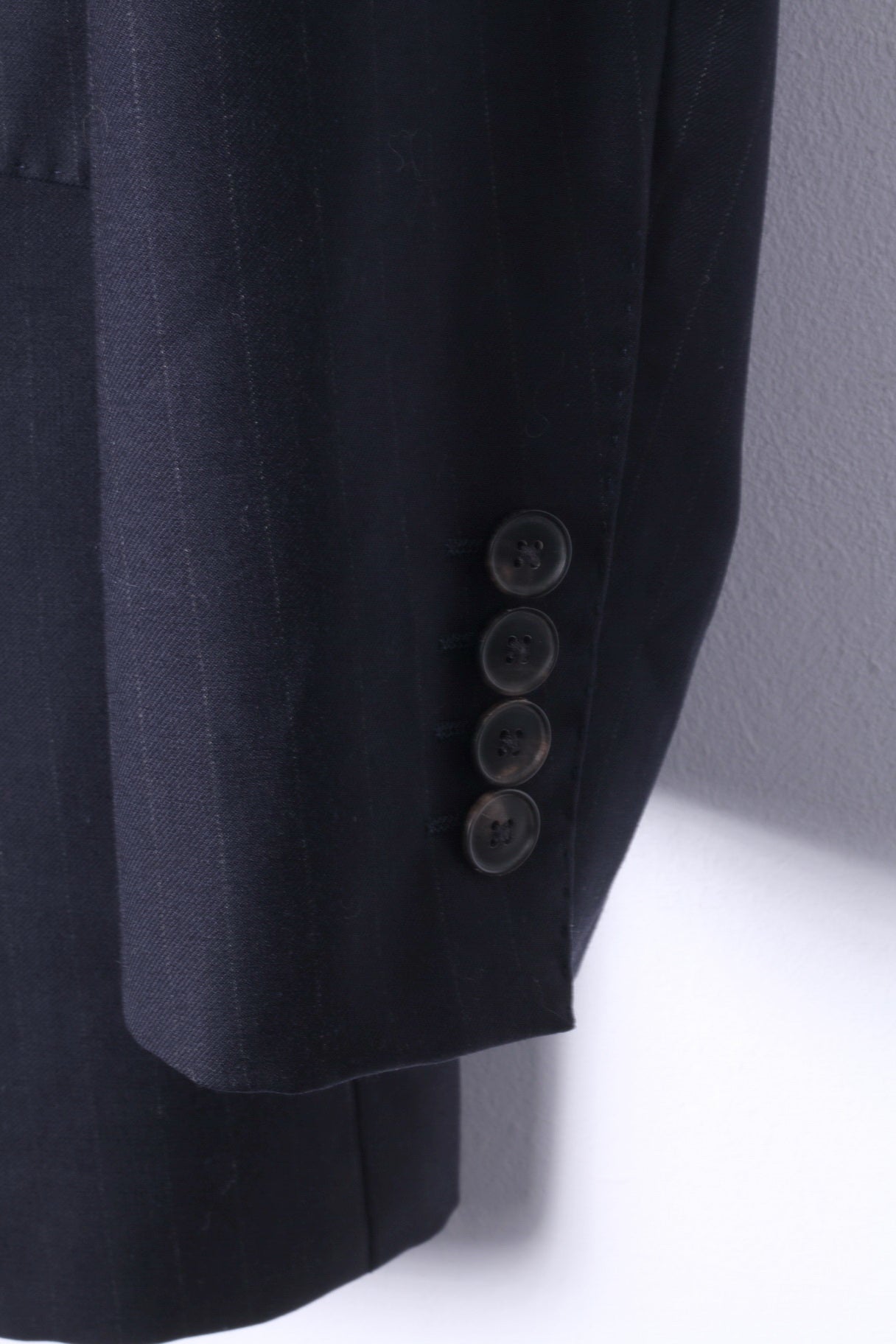 JAEGER Men 40 Blazer Navy Striped 100% Wool Single Breasted Jacket