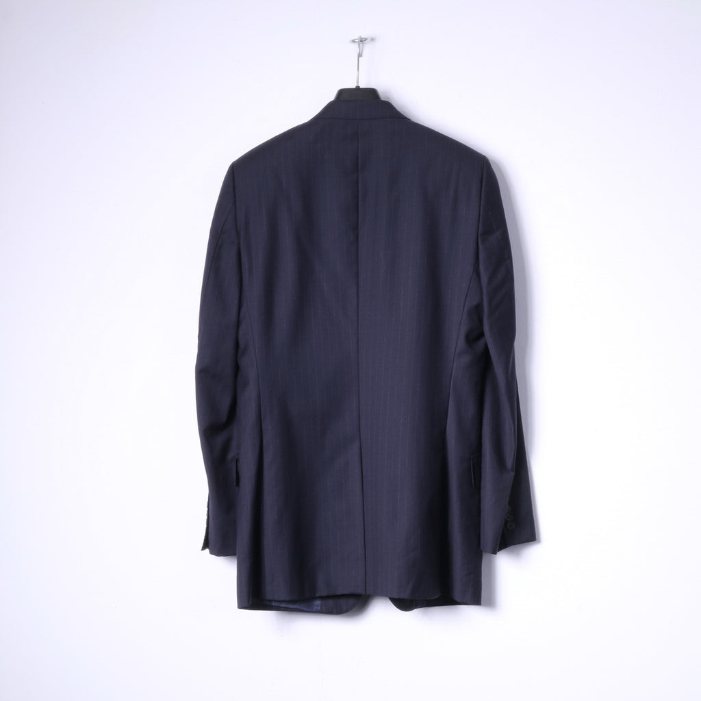 JAEGER Men 40 Blazer Navy Striped 100% Wool Single Breasted Jacket