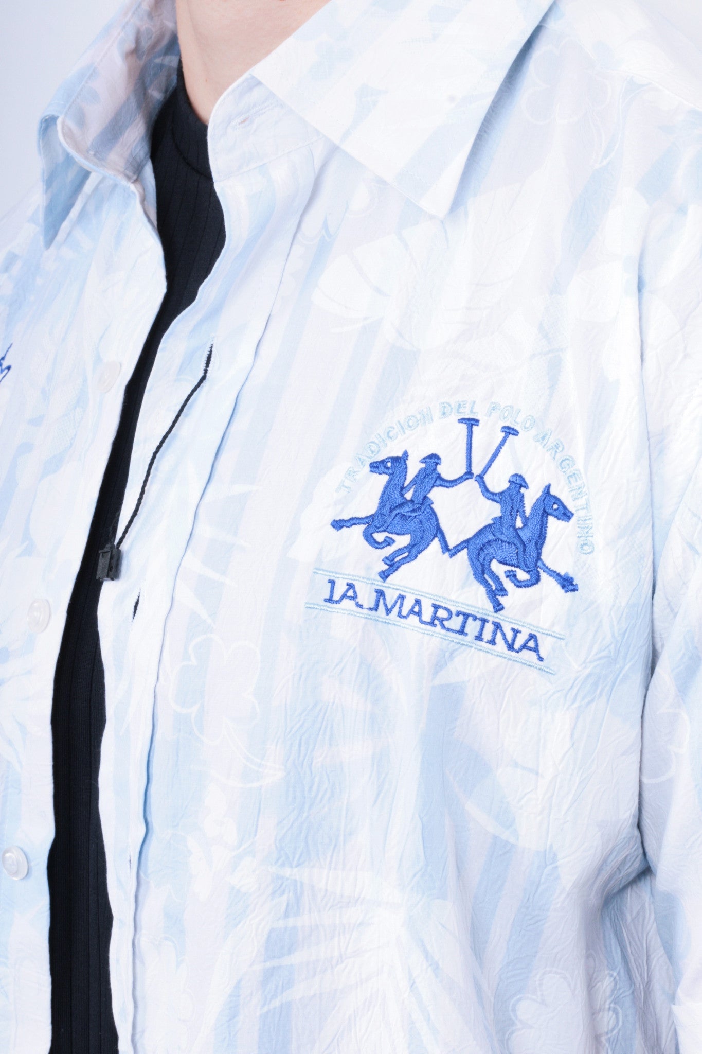 La Martina Mens L Casual Shirt White Cotton Short Sleeve Buenos Aires - RetrospectClothes
