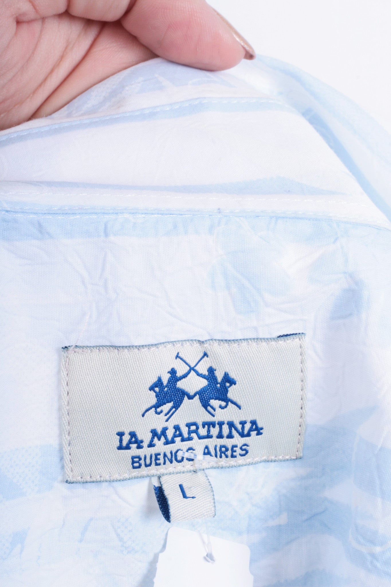 La Martina Mens L Casual Shirt White Cotton Short Sleeve Buenos Aires - RetrospectClothes