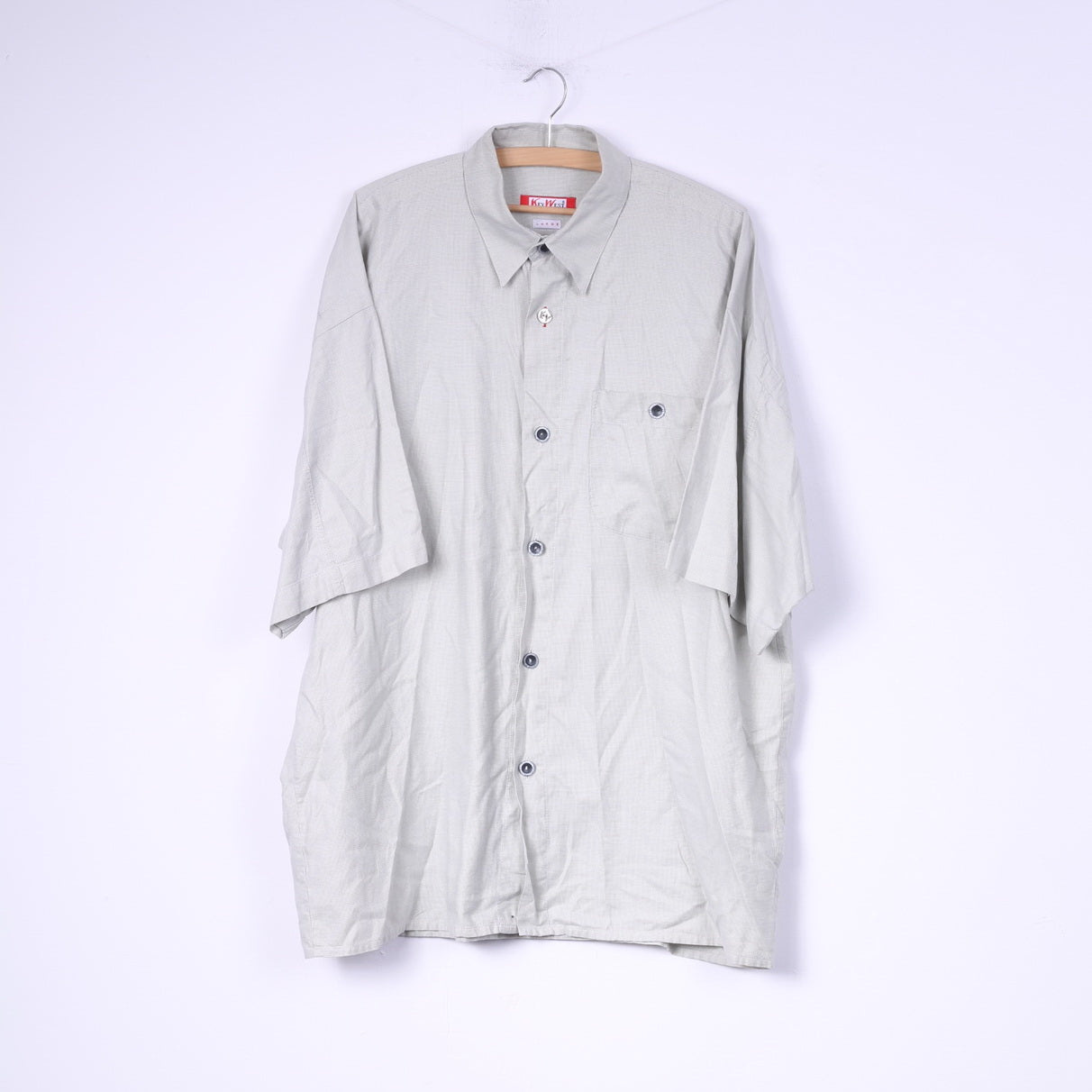 Camicia casual da uomo Key West L. Top in cotone con bottoni dettagliati a quadri mini grigi