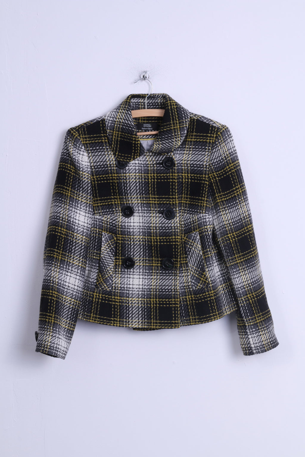 Marks & Spencer Womens 14 Jacket Grey Wool Blend Double Breasted Coat