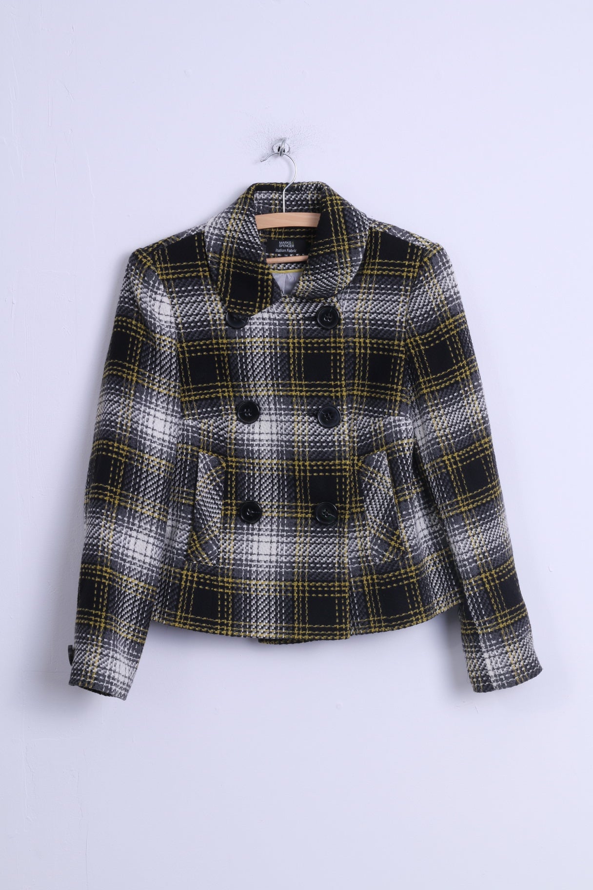 Marks & Spencer Womens 14 Jacket Grey Wool Blend Double Breasted Coat