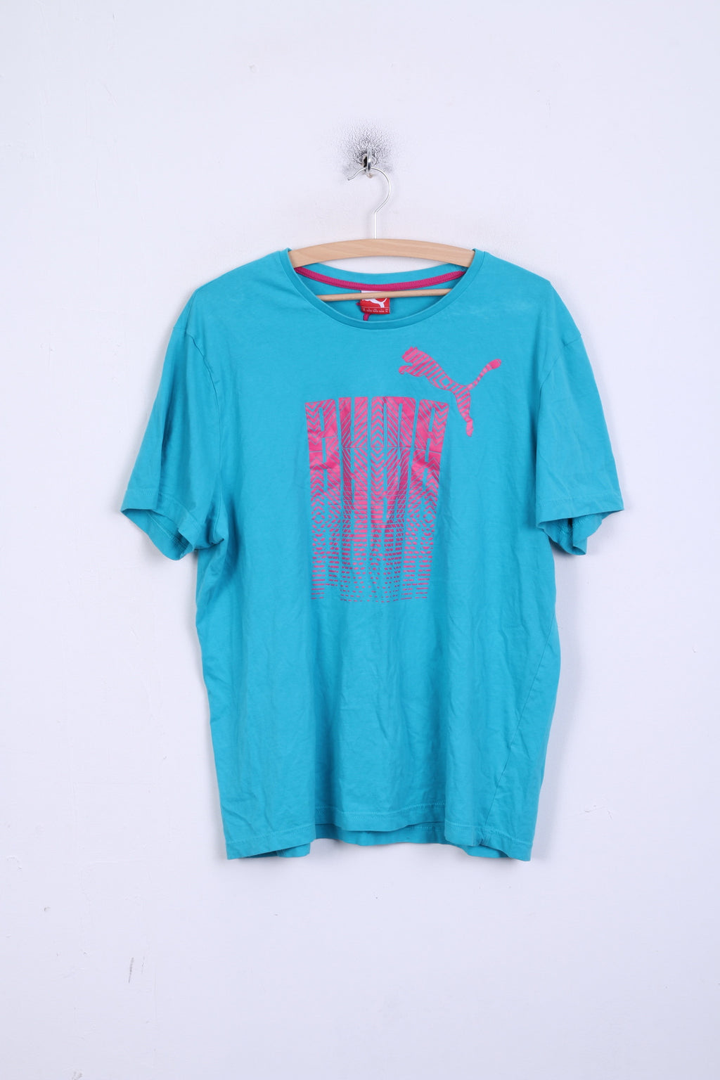 Puma Mens XL T-Shirt Sportswear Crew Neck Cotton Turquoise Pink