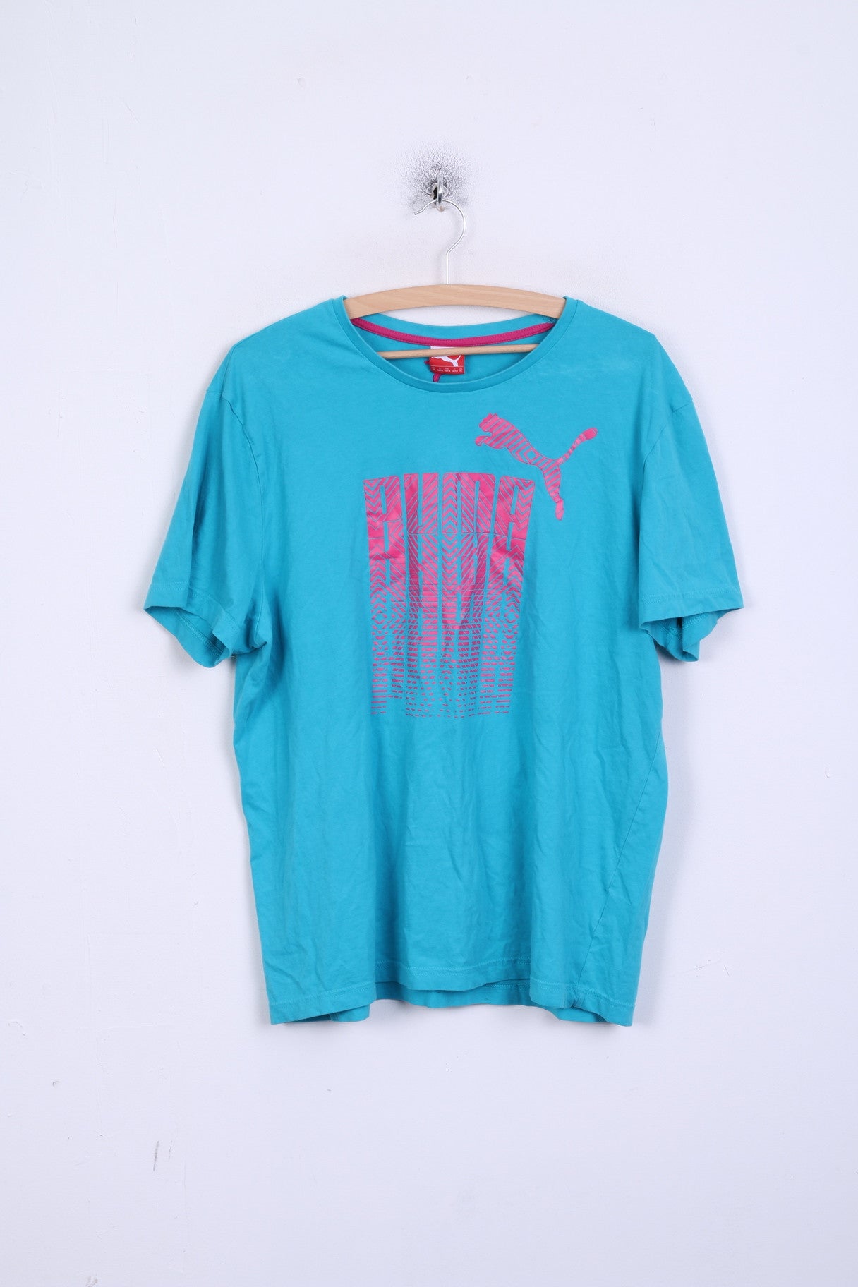 Puma Mens XL T-Shirt Sportswear Crew Neck Cotton Turquoise Pink