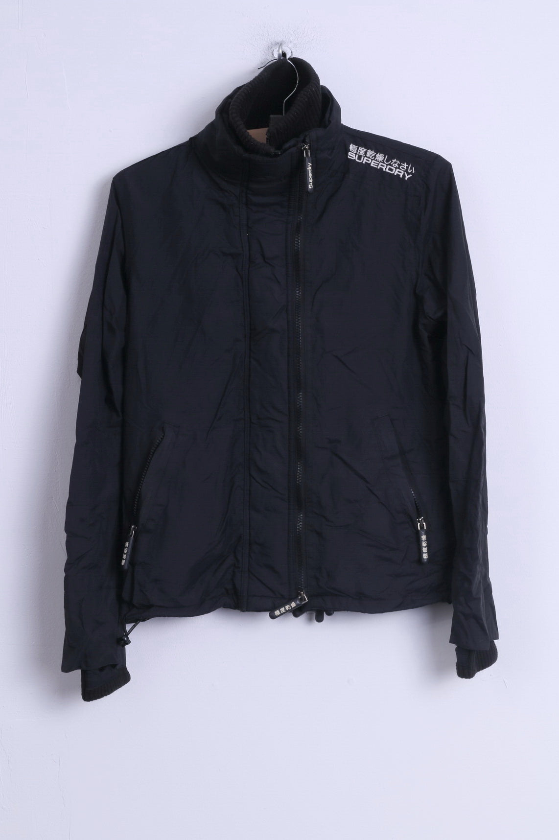 Superdry Veste M Femme Noir Nylon Léger 3 Fermetures Éclair Japon Top