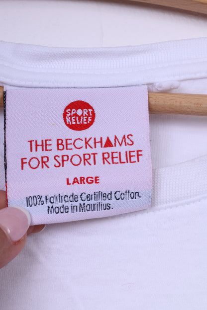 The Beckhams For Sport Relief Mens L (M) T-Shirt Blanc Coton Ras du Cou Haut 