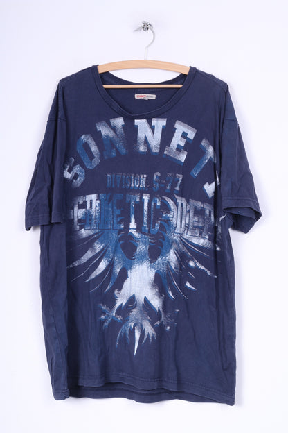 Sonneti Mens 4XL (2XL) T-Shirt Graphic Navy Crew Neck Cotton Summer Top Bonelli A/W 2009