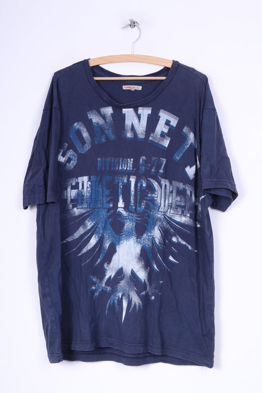 Sonneti Hommes 4XL (2XL) T-Shirt Graphique Bleu Marine Col Rond Coton Haut D'été Bonelli A/W 2009 