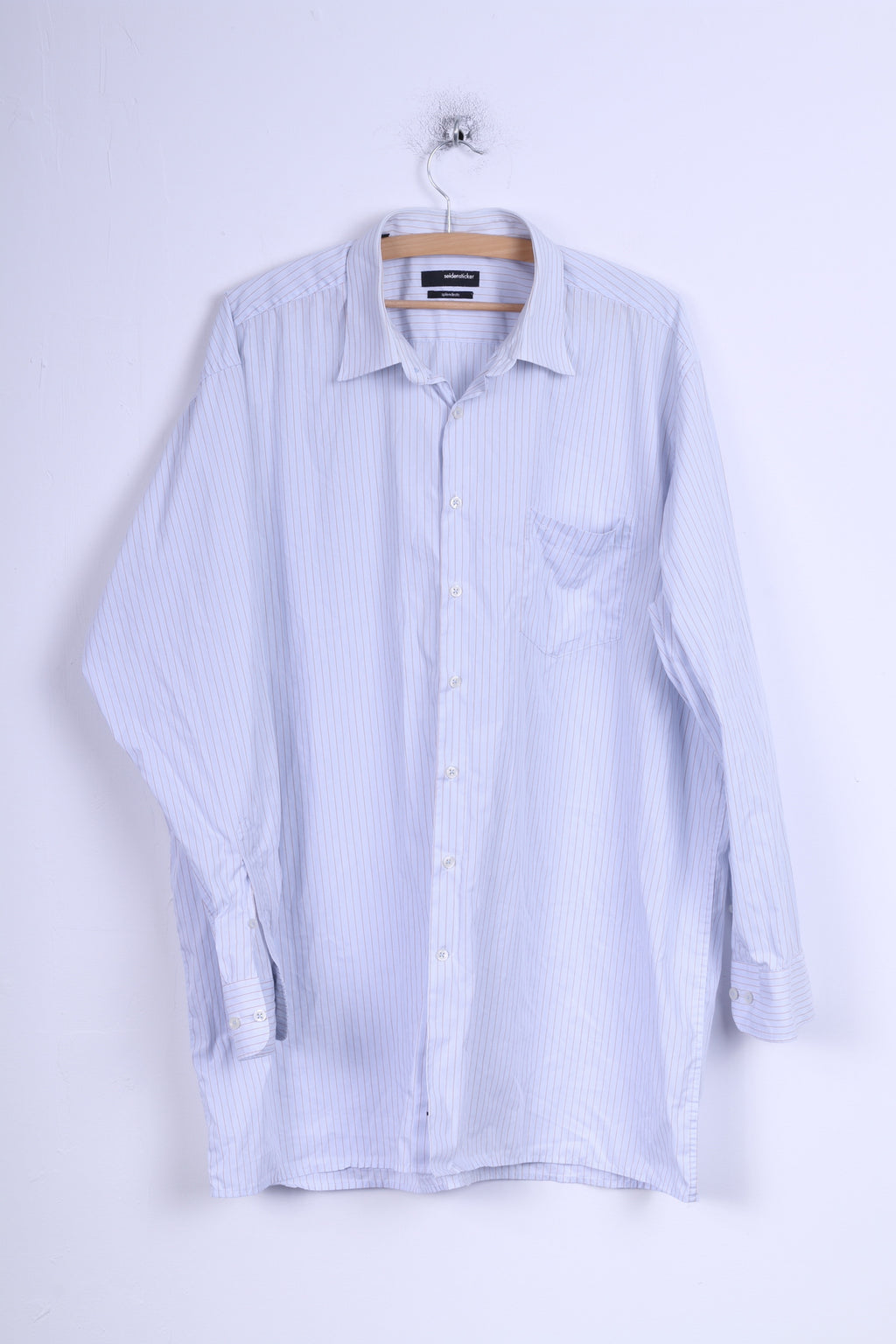 Seidensticker Chemise décontractée pour homme en coton rayé bleu à manches longues 46 16 XXL