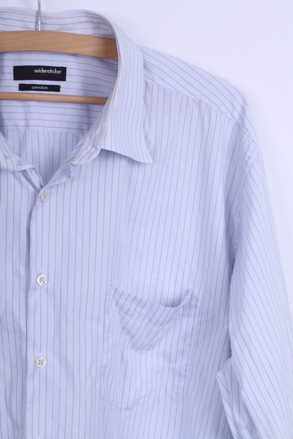 Seidensticker Chemise décontractée pour homme en coton rayé bleu à manches longues 46 16 XXL