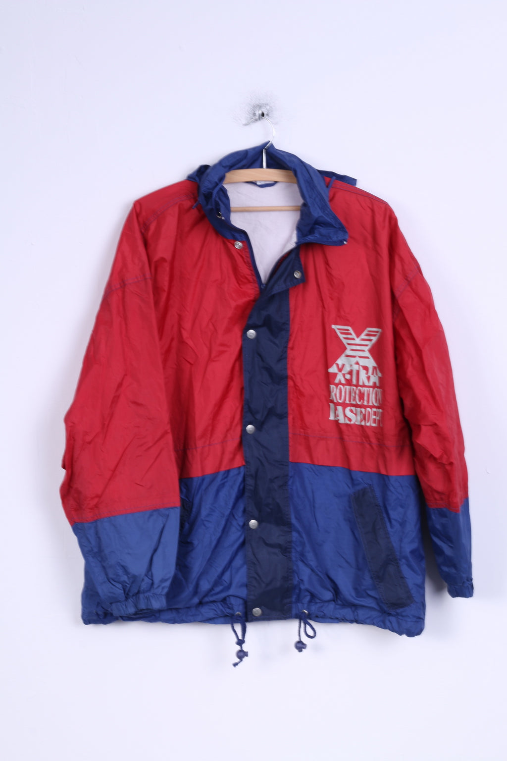 Protection Base Mens L Jacket Red Nylon Waterproof Hidden Hood Sport Top