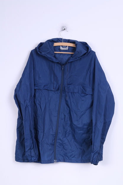 Unbranded Mens 54 L Rain Jacket Nylon Waterproof Navy Hooded Top