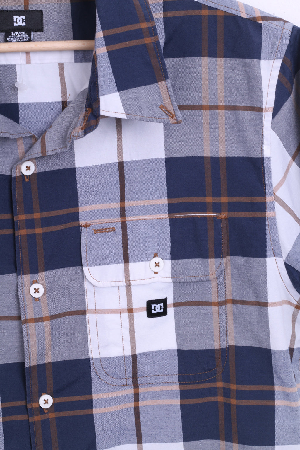 DC Mens S Casual Shirt Short Sleeve Check Navy Top - RetrospectClothes