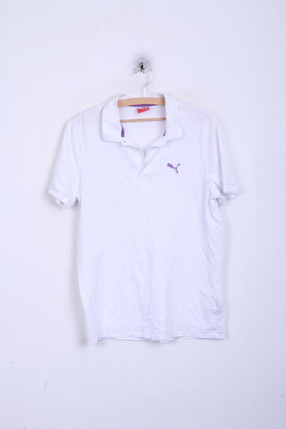 Puma Mens M Polo Shirt White Short Sleeve Summer Cotton Detailed Buttons
