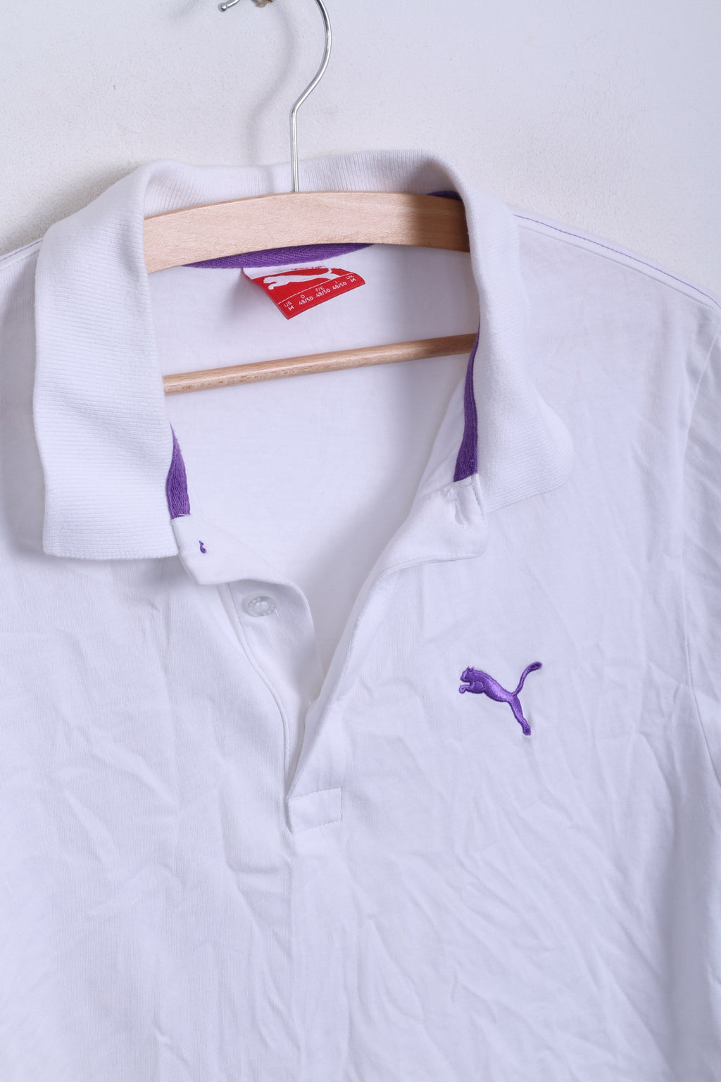 Polo Puma da uomo M bianca a maniche corte in cotone estivo con bottoni dettagliati