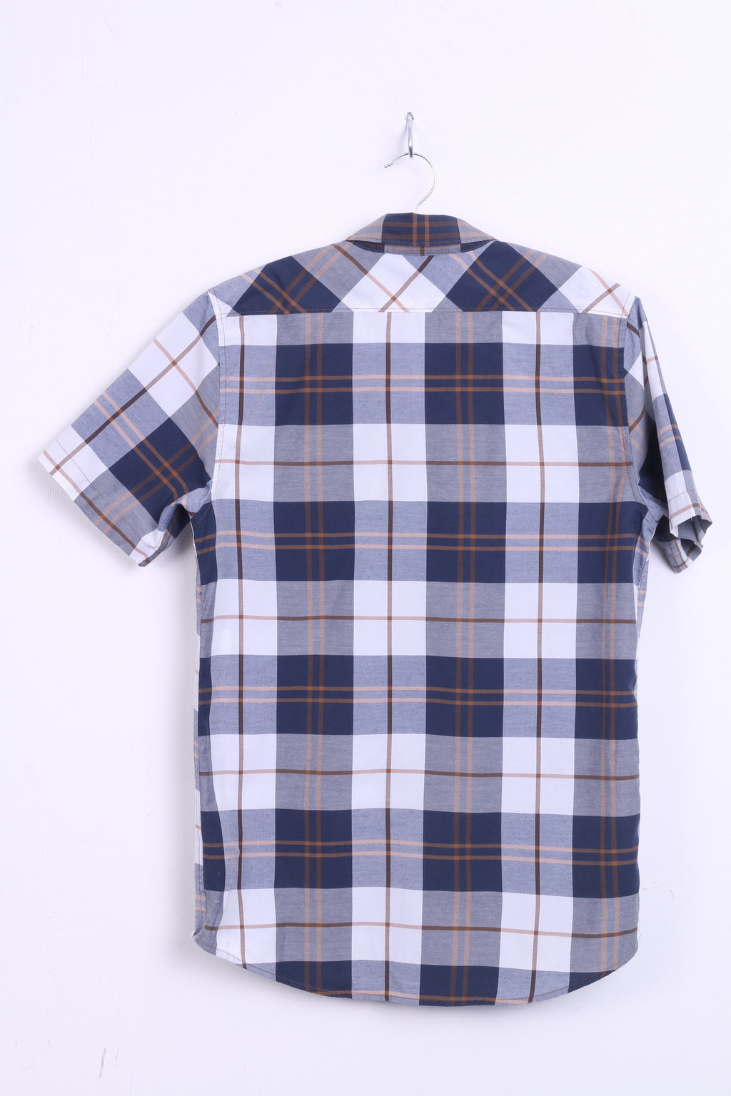 DC Mens S Casual Shirt Short Sleeve Check Navy Top - RetrospectClothes