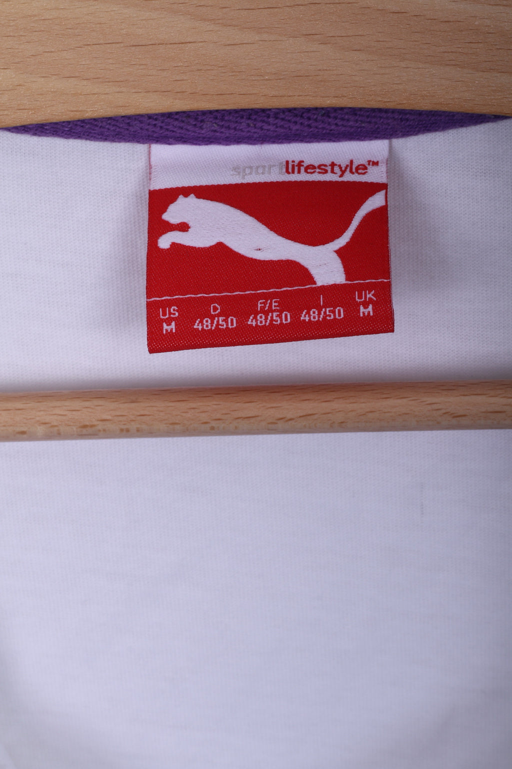 Polo Puma da uomo M bianca a maniche corte in cotone estivo con bottoni dettagliati