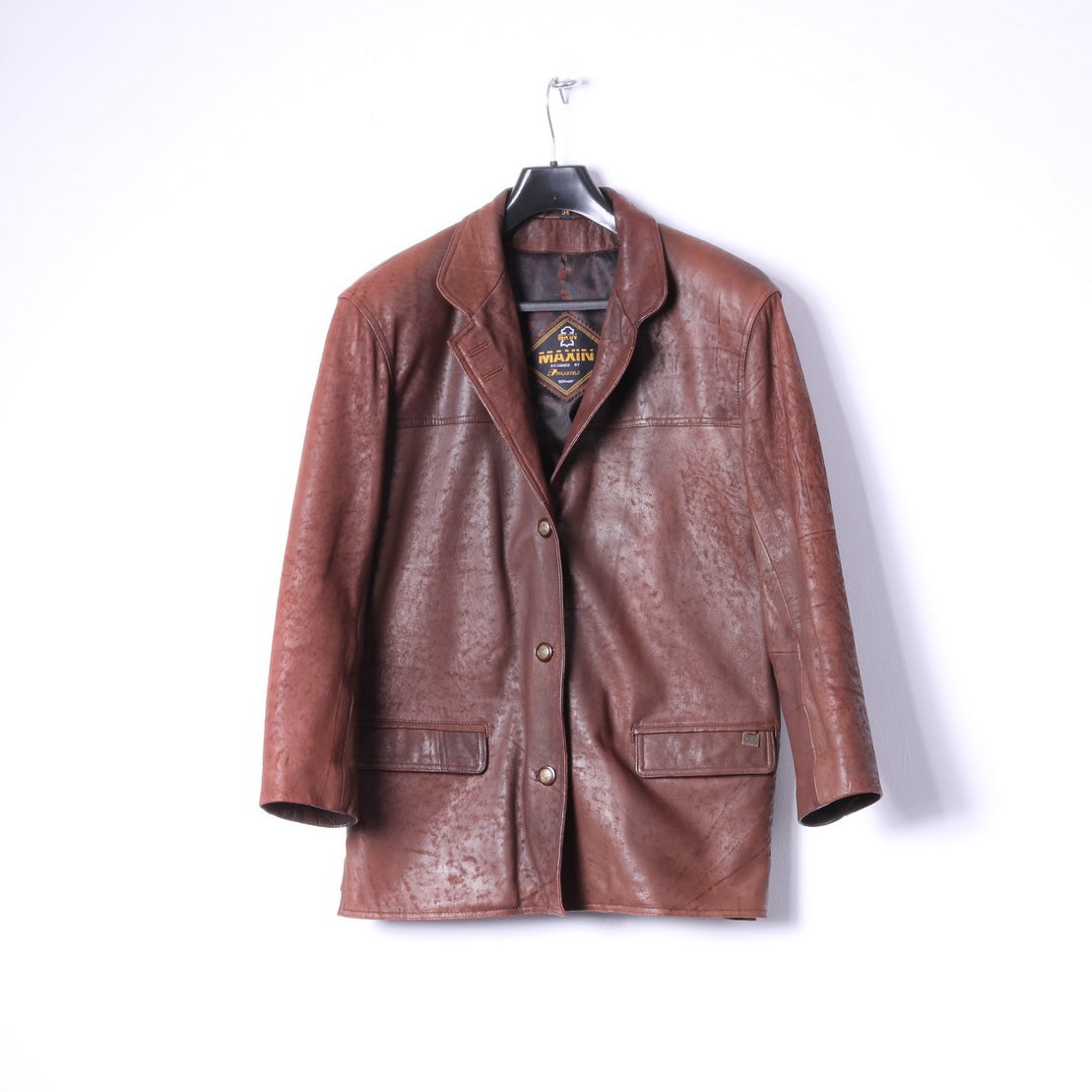 Maxin norvège femmes 34 M veste marron cuir surdimensionné Polarpels simple boutonnage Blazer