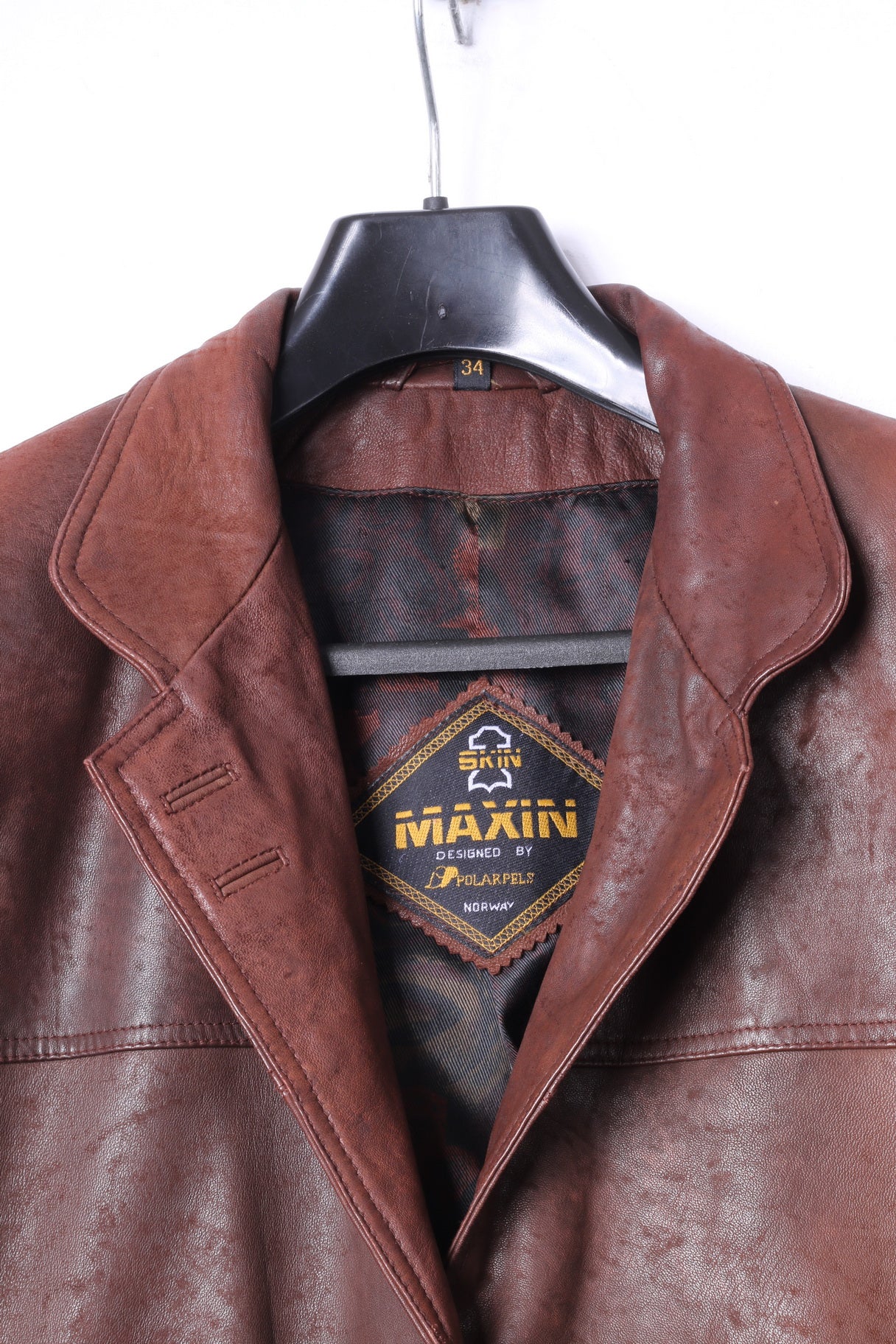 Maxin norvège femmes 34 M veste marron cuir surdimensionné Polarpels simple boutonnage Blazer