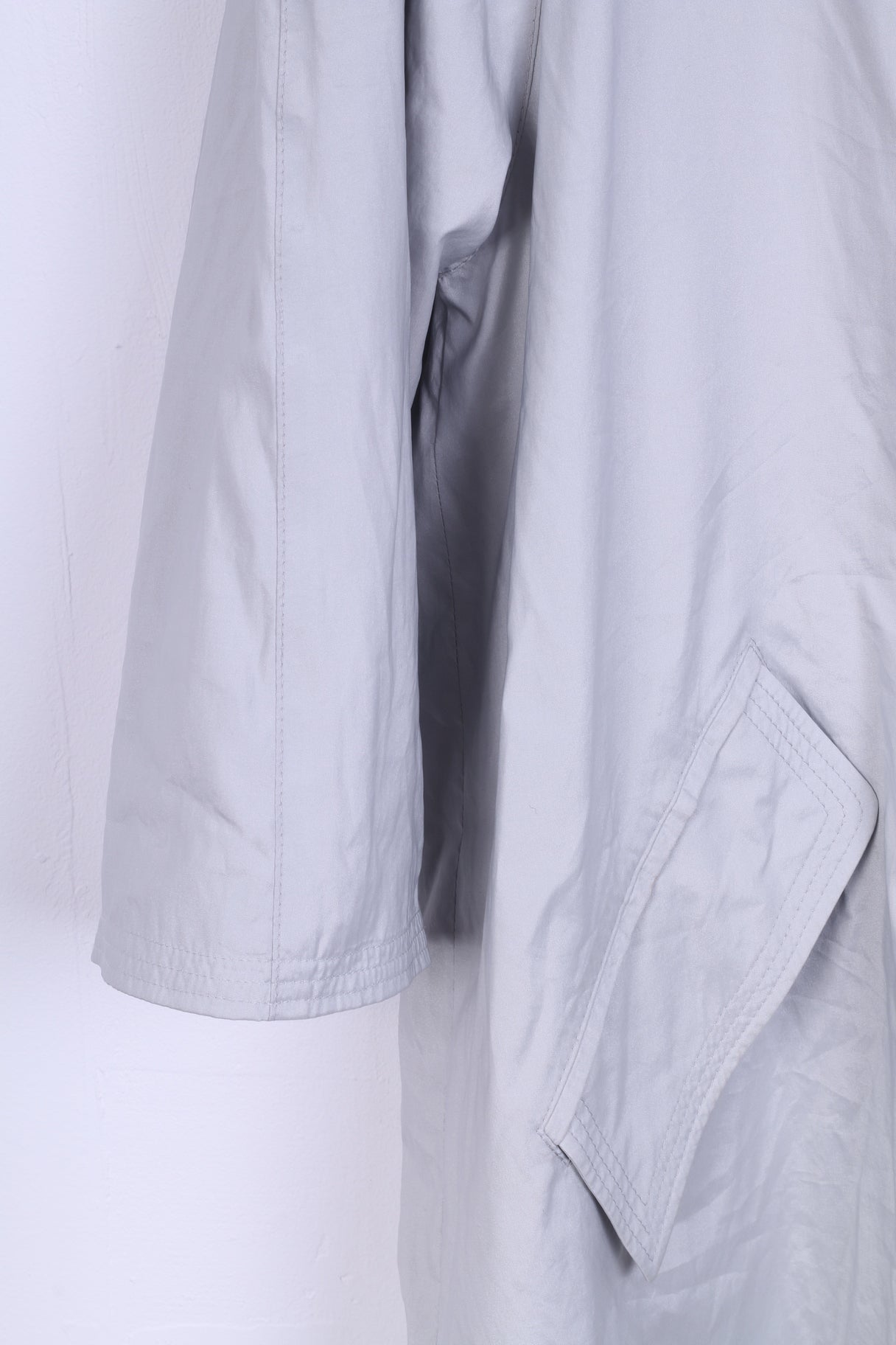 Womens 42 Coat Grey Lightweight Casual Double Breasted Top Shoulder Pads