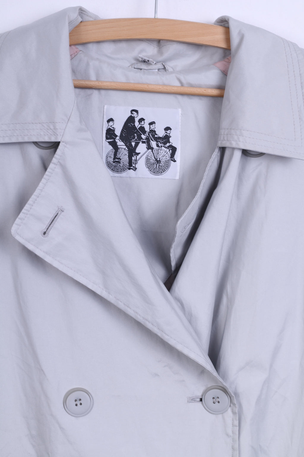 Womens 42 Coat Grey Lightweight Casual Double Breasted Top Shoulder Pads