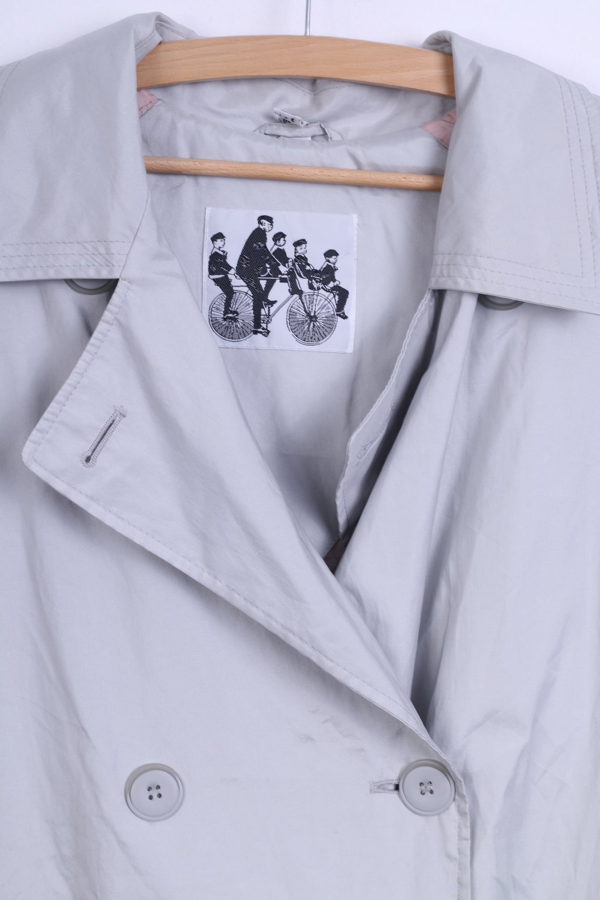 Womens 42 Coat Grey Lightweight Casual Double Breasted Top Shoulder Pads