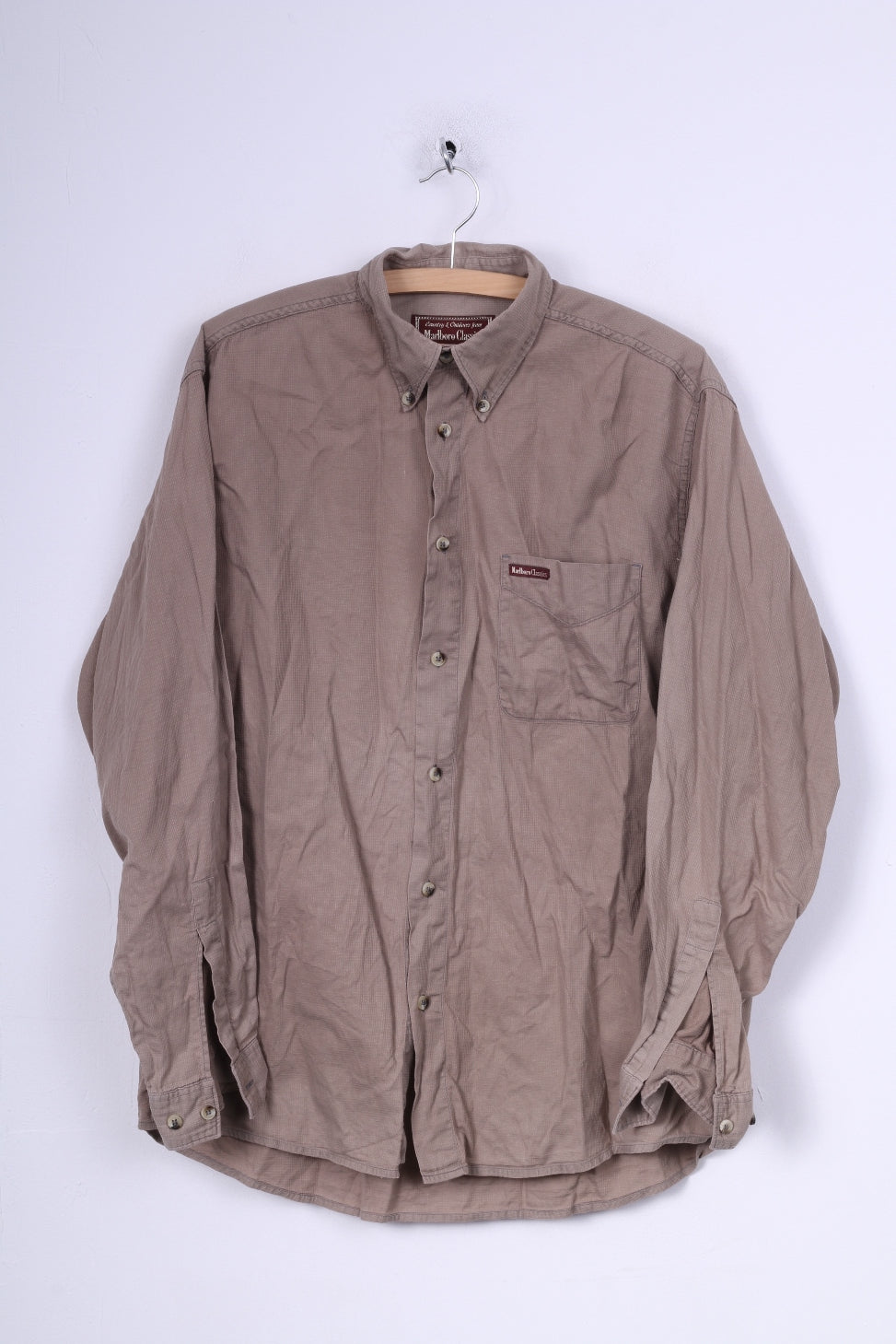 Marlboro Classsics Camicia casual da uomo L in cotone marrone chiaro con colletto button down 