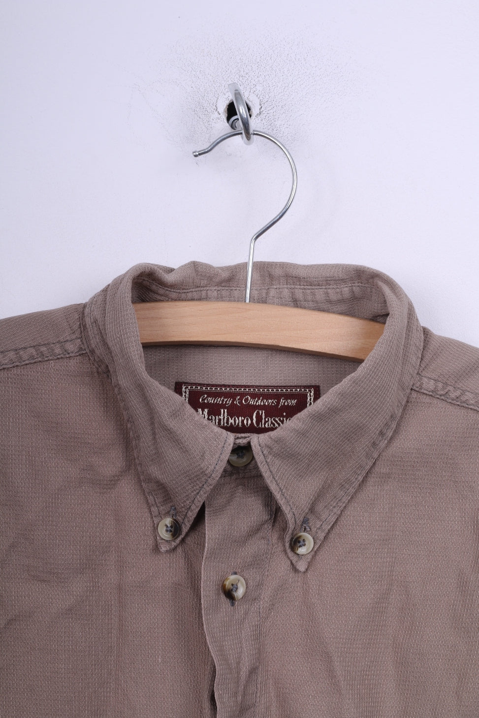Marlboro Classsics Mens L Casual Shirt Light Brown Cotton Button Down Collar