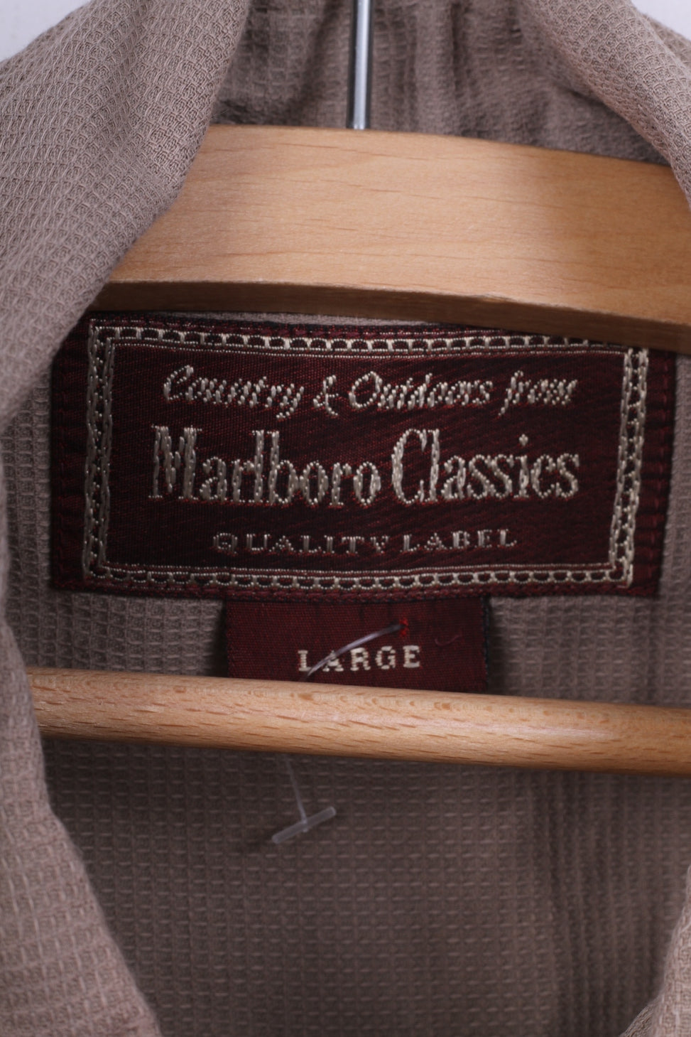 Marlboro Classsics Camicia casual da uomo L in cotone marrone chiaro con colletto button down 