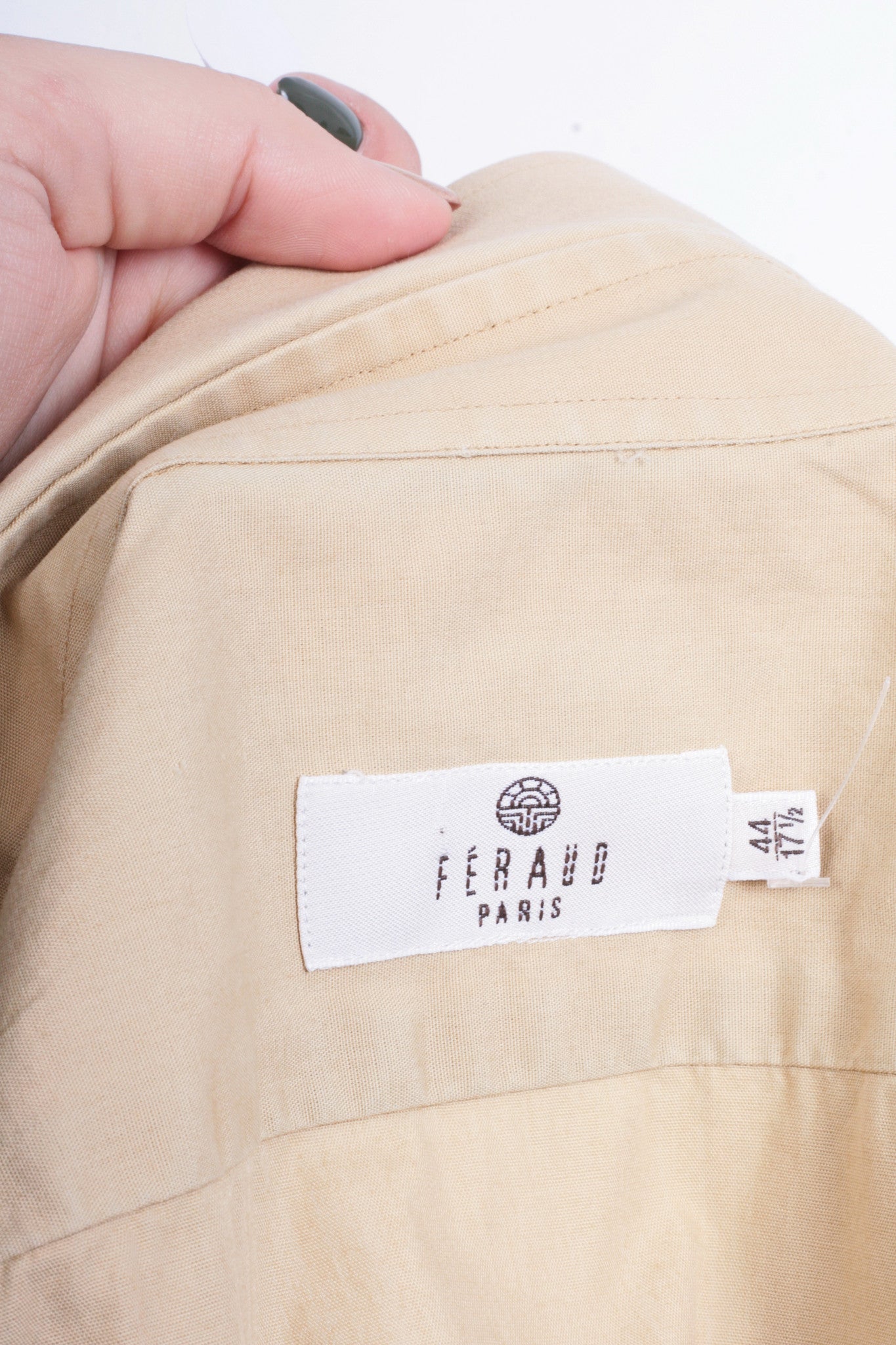 Feraud Paris Mens 44 17.5 Casual Shirt Beige Cotton - RetrospectClothes