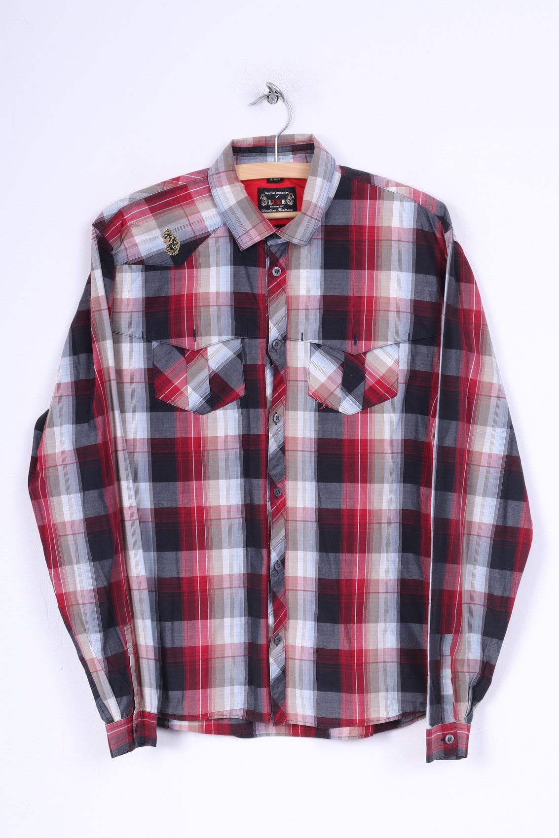 Luke Men M (S) Casual Shirt Red Check Long Sleeve Cotton Top