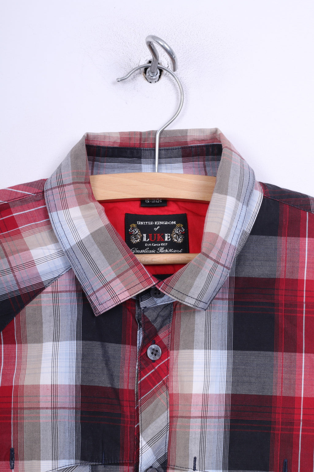 Luke Men M (S) Chemise décontractée à carreaux rouges à manches longues en coton 