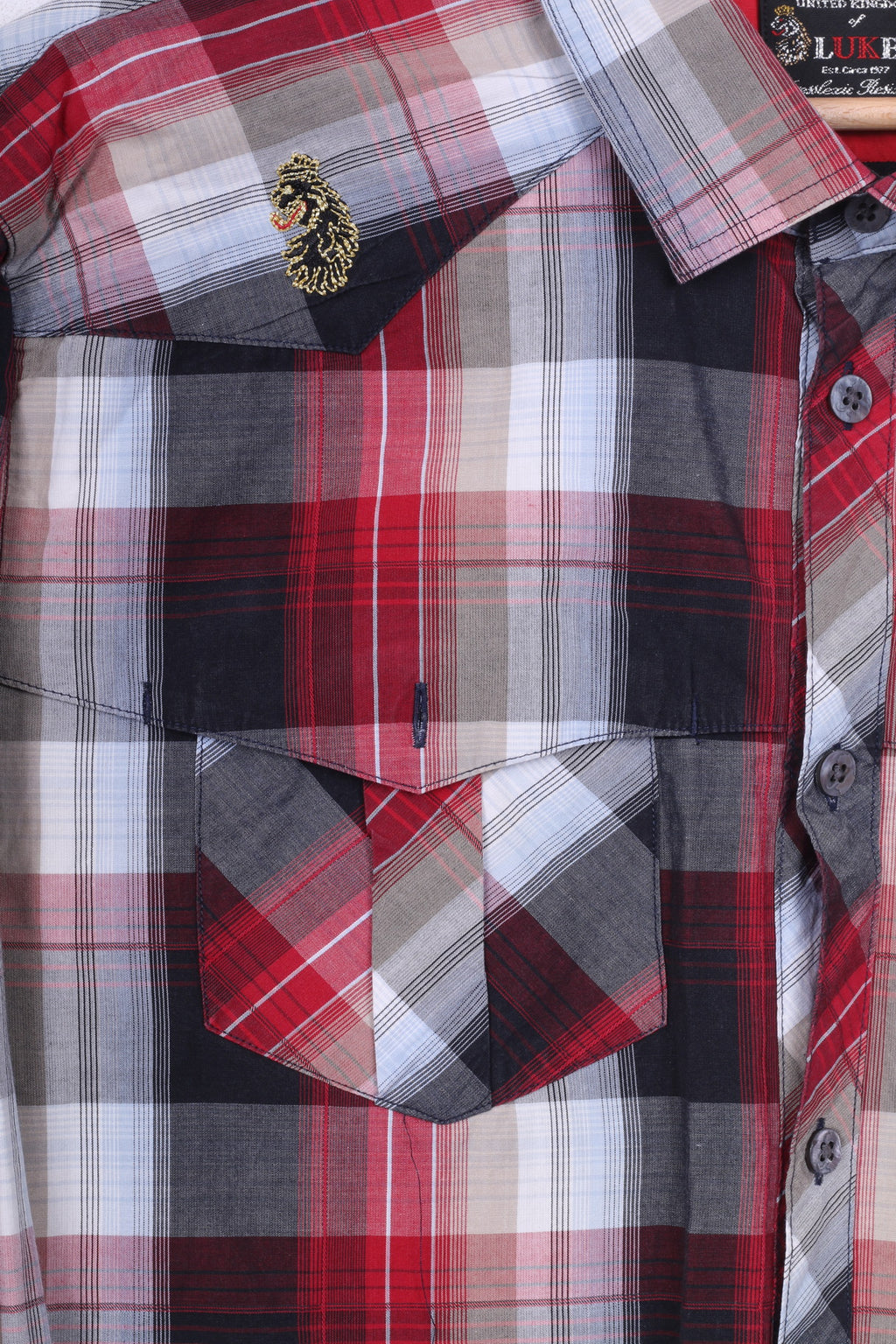 Luke Men M (S) Chemise décontractée à carreaux rouges à manches longues en coton 