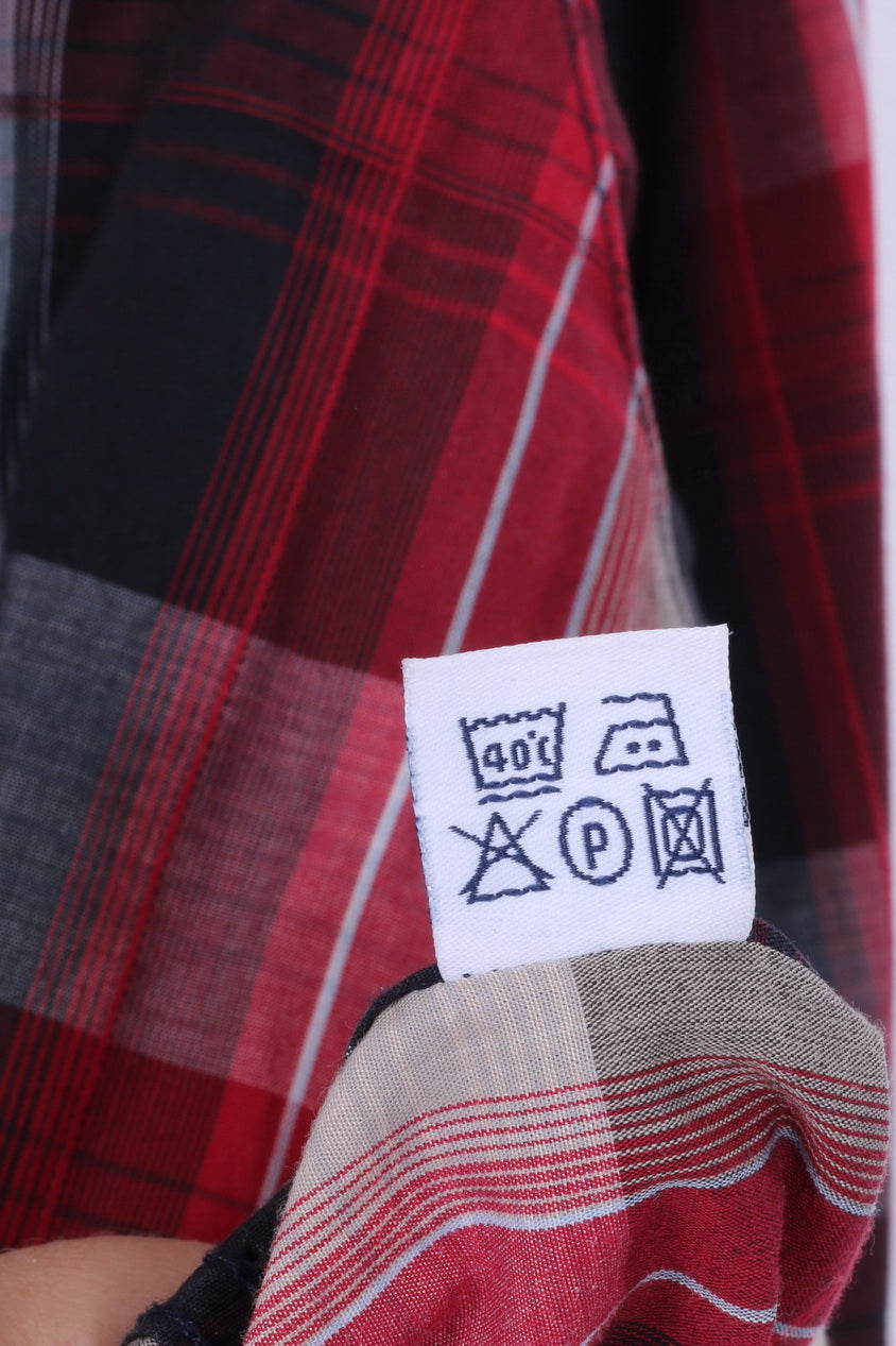 Luke Men M (S) Chemise décontractée à carreaux rouges à manches longues en coton 