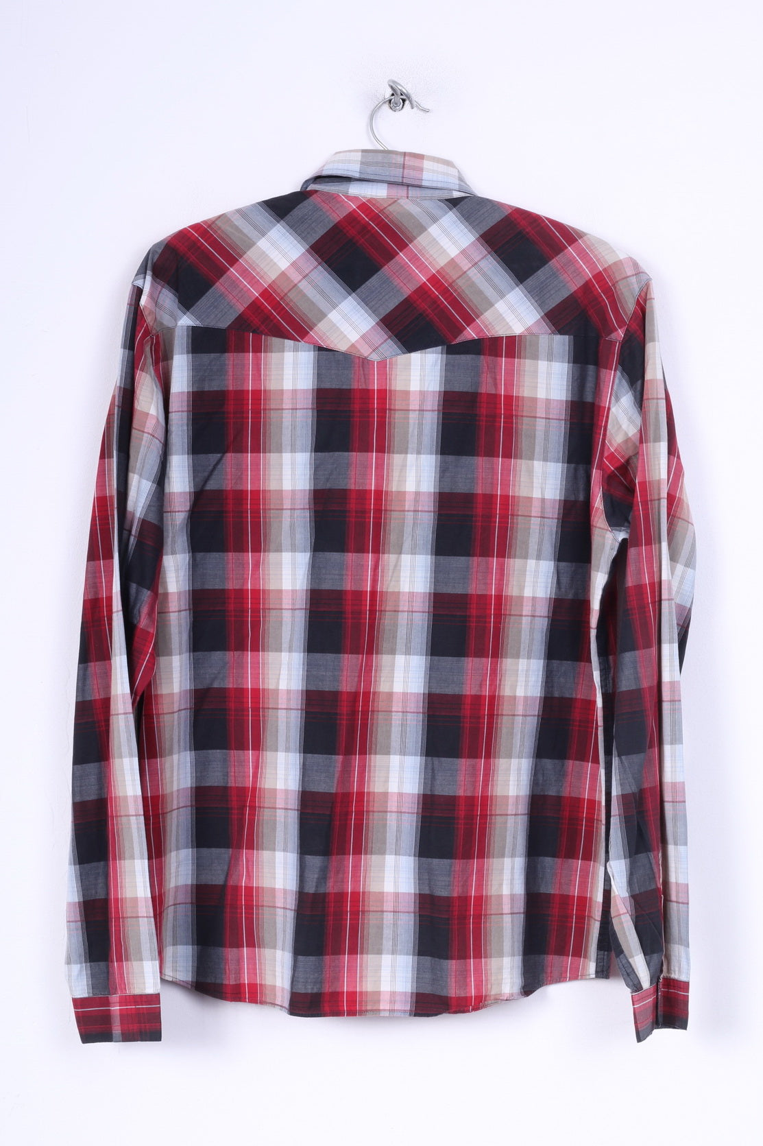 Luke Men M (S) Casual Shirt Red Check Long Sleeve Cotton Top