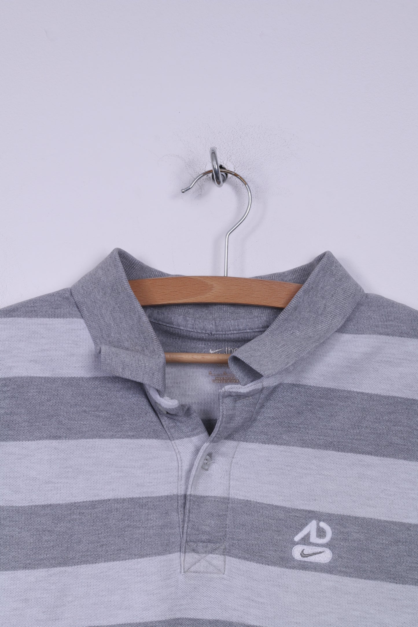 Nike Mens M Polo Shirt Grey Short Sleeve Striped Cotton