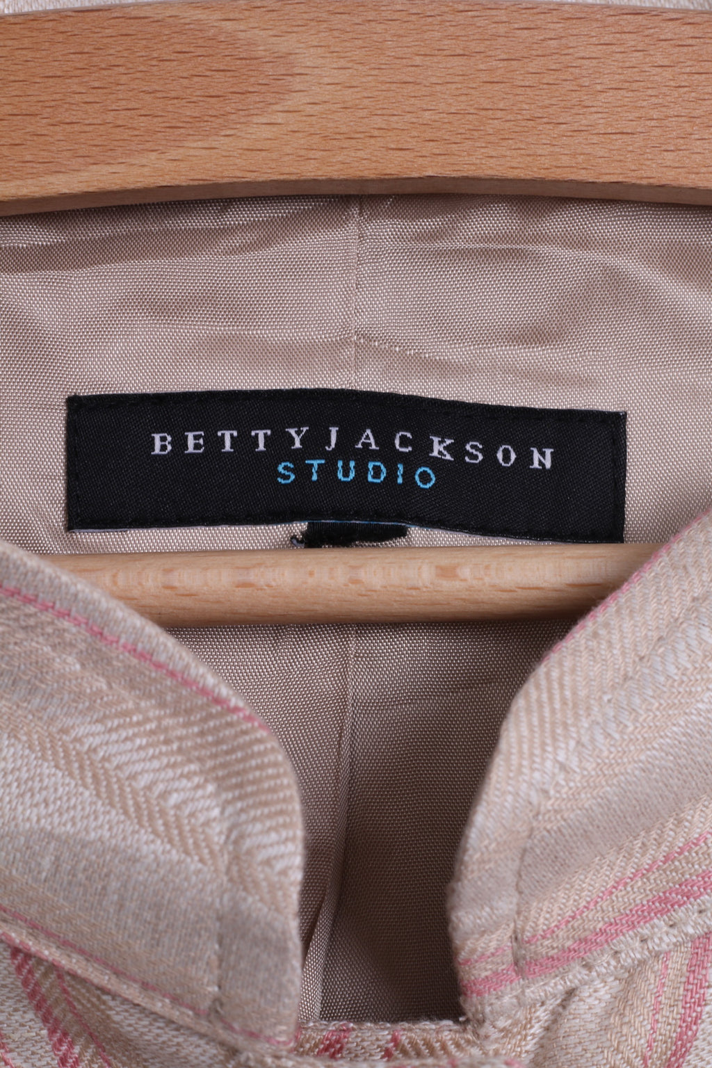 Giacca da donna M di Betty Jackson Studio Blazer con bottoni grandi a righe in lino beige