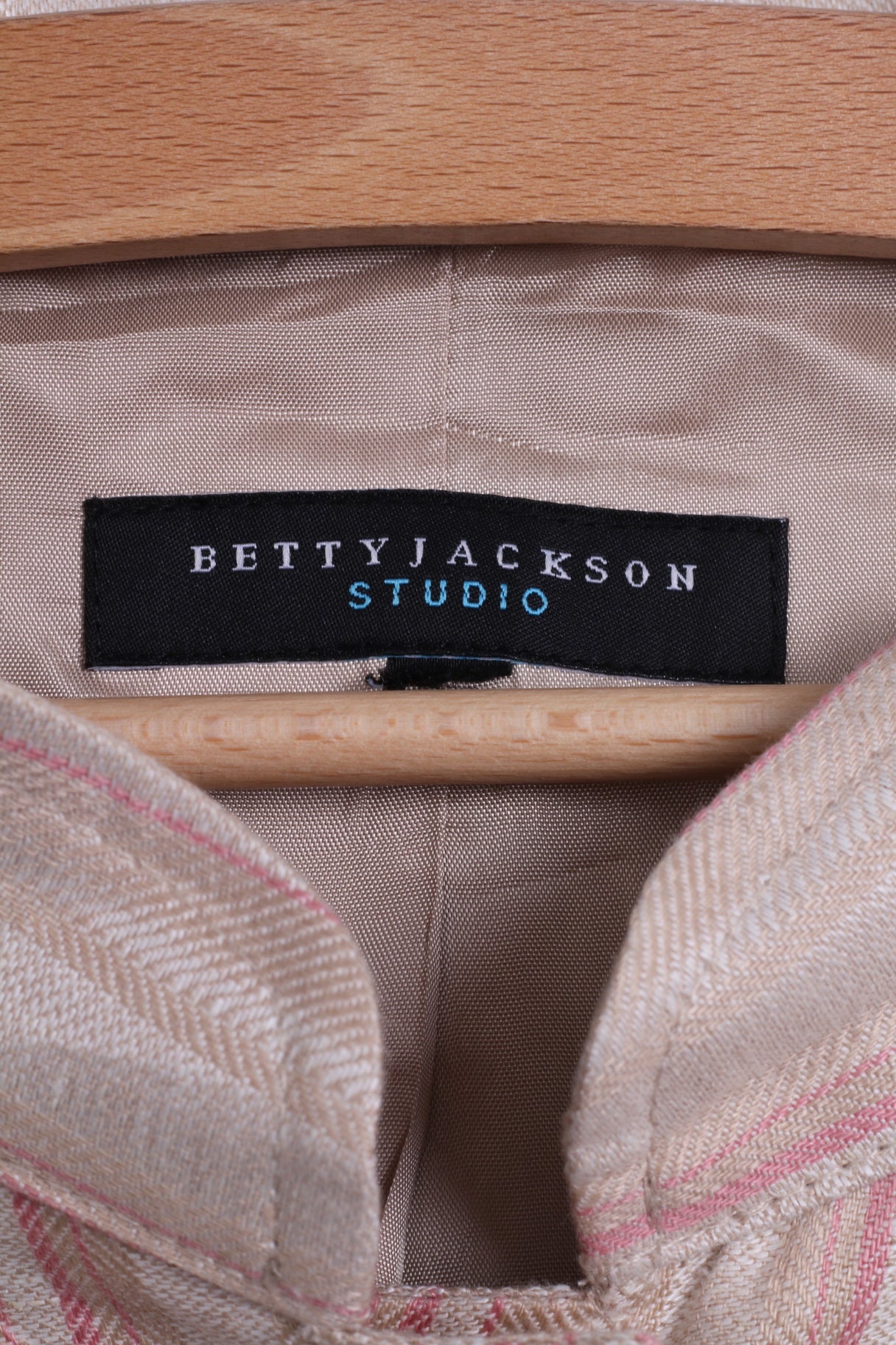 Giacca da donna M di Betty Jackson Studio Blazer con bottoni grandi a righe in lino beige