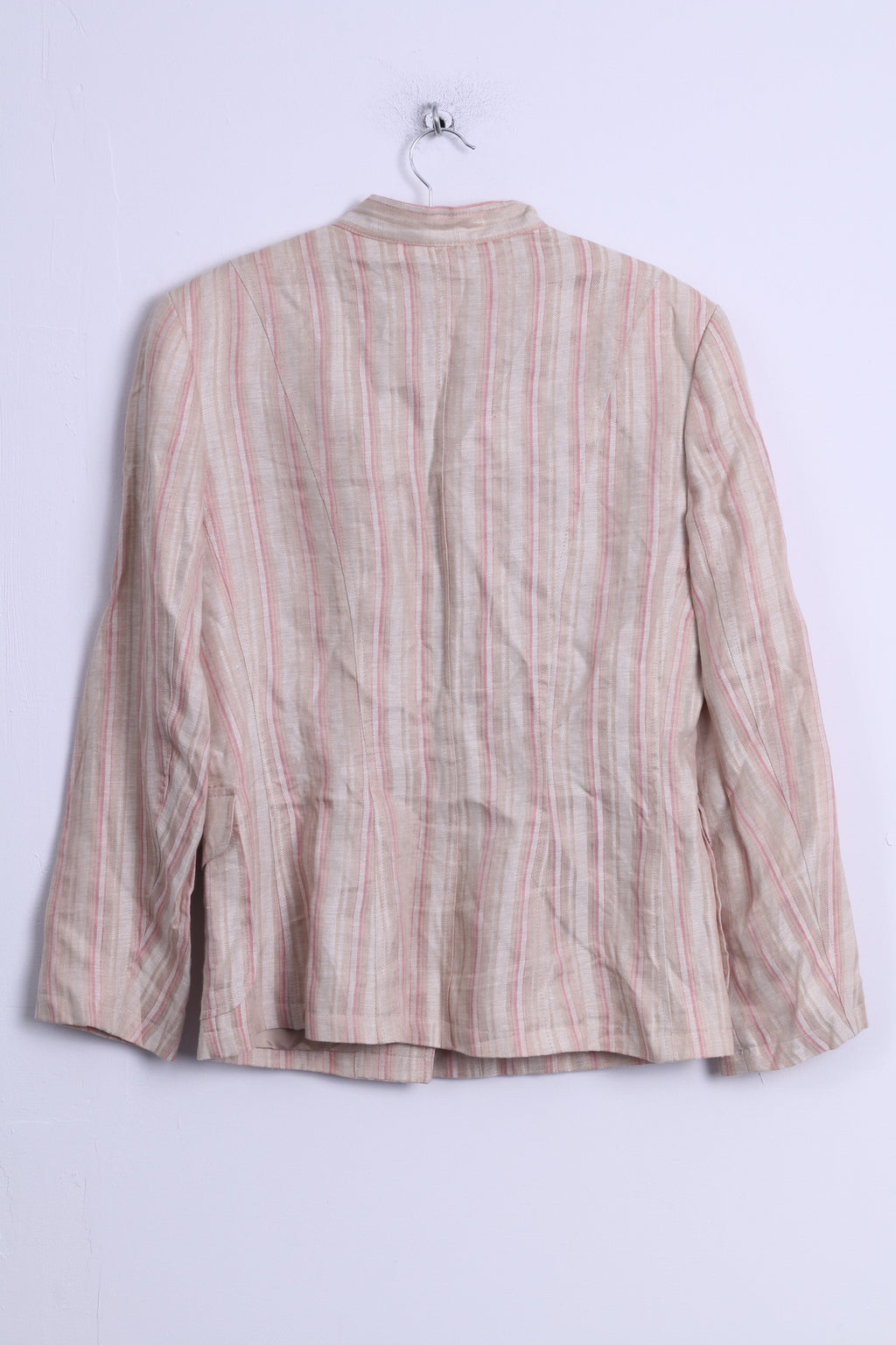 Giacca da donna M di Betty Jackson Studio Blazer con bottoni grandi a righe in lino beige