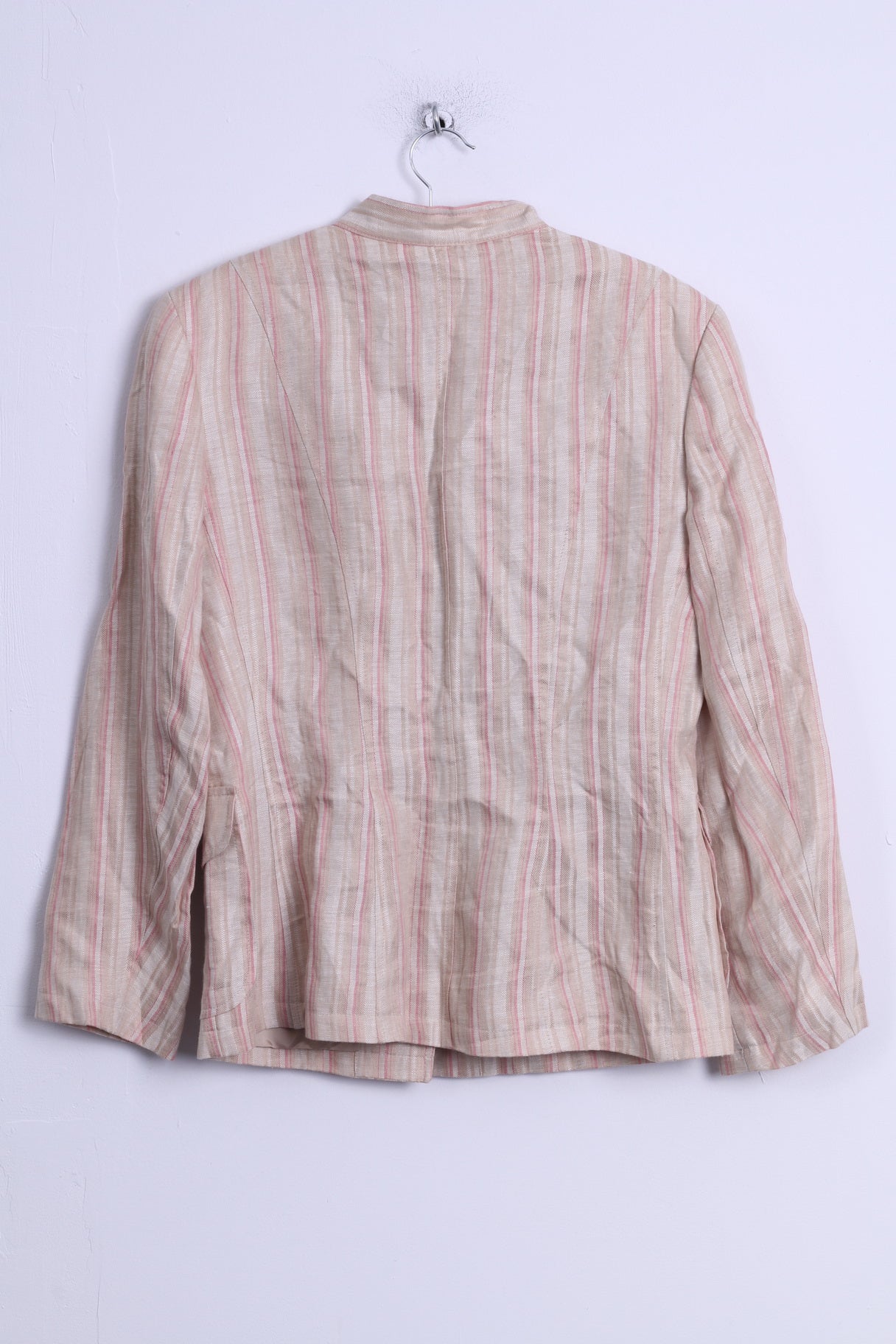 Giacca da donna M di Betty Jackson Studio Blazer con bottoni grandi a righe in lino beige